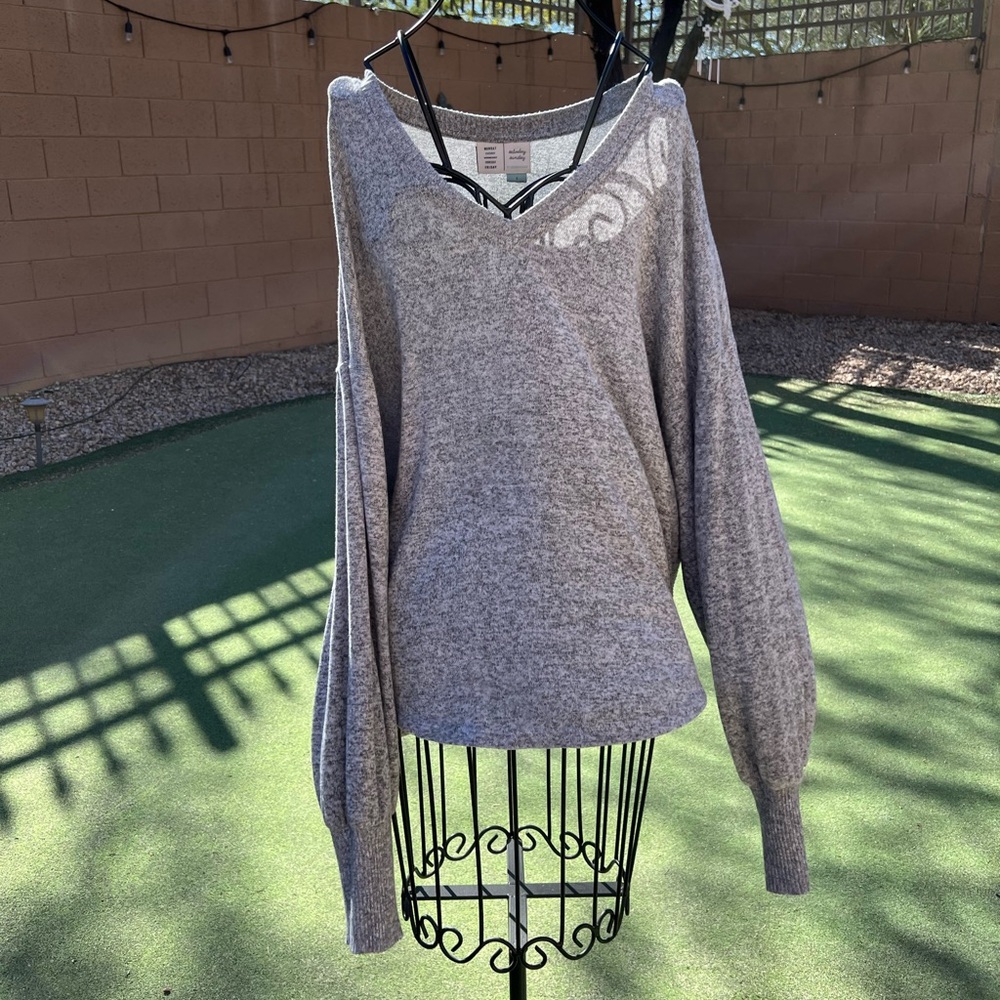 EUC Anthropologie Saturday Sunday Women's V-Neck Gray Oversized Sweater Sz Small
